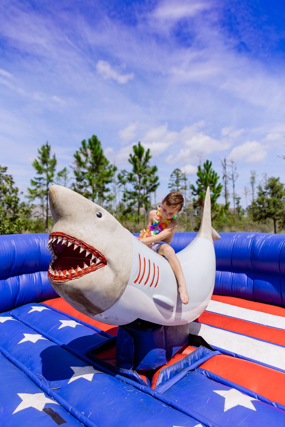 A mechanical shark was one of the many fun things available for those attending the back-to-school event at Shearwater living community on Aug. 21.
